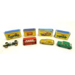 Toys: Four Lesney Matchbox Series die cast scale model vehicles comprising Lotus Racing Car, no. 19;