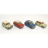 Toys: Four Corgi Toys die cast scale model cars comprising BMC Mini Cooper S with a blue body and