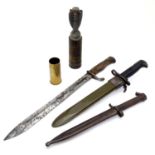Militaria : an assortment of 20thC military memorabilia, comprising a WWI Imperial German bayonet by