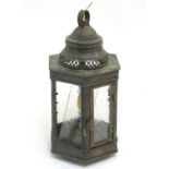 An Arts & Crafts copper hexagonal panelled pendant lantern, approximately 15 1/2" tall Please Note -