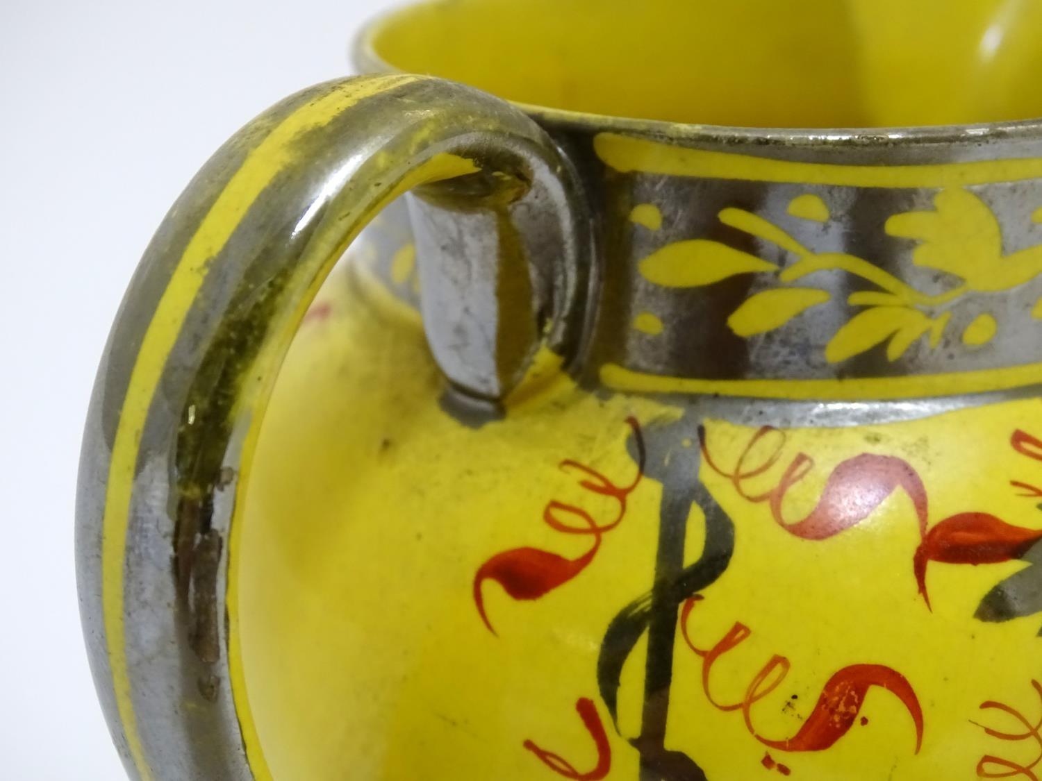 A 19thC canary yellow Sunderland lustre cream jug with stylised lustre leaf and foliate - Image 7 of 8