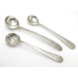 Three various silver salt spoons, one hallmarked London 1800 maker Thomas Wallis together with 2