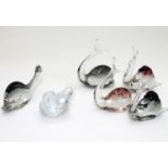 A quantity of art glass animal ornaments, comprising four snails, a fish and a bird (5 bearing