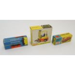 Toys: Three die cast scale model empty car / vehicle boxes, comprising Dinky Toys Conveyancer Fork