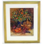 Maureen Jordan, XX-XXI, Pastels, A still life study with a copper kettle, flowers, aubergines and