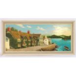 Colin Richardson, XX, Cornish School, A Cornish harbour scene with thatched cottages, figures and