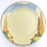 A Clarice Cliff plate, marked to reverse Bizarre by Clarice Cliff. Approx. 10" diameter Please