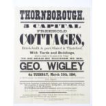Buckinghamshire local interest : a Victorian auction poster, ' Thornborough , three cottages with