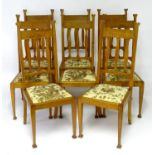 A set of eight oak Arts & Crafts dining chairs by Hampton and Sons, Pall Male, London. Having