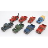 Toys: Eight Corgi Toys die cast scale model Land Rovers 109" W.B. comprising, a red breakdown truck,