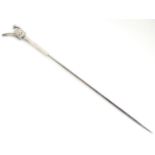 A silver plate meat / game skewer with pheasant formed handle. 12" long Please Note - we do not make