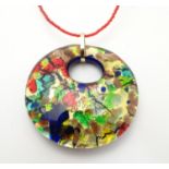 A 20thC studio art glass Murano pendant with 9ct gold hanging loop and bead chain. the pendant 2"