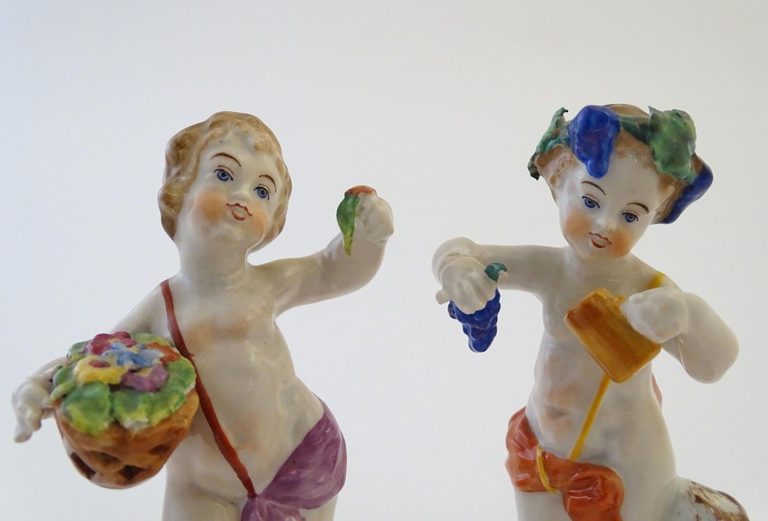 Two Italian putti / cherub figures depicting the seasons Spring and Summer, one with a basket of - Image 5 of 8