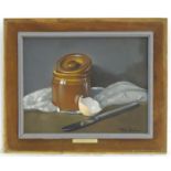 Tom Quinn (b. 1918), Oil on board, A still life study of a lidded pot, eggshell and knife. Signed