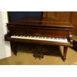 A baby grand piano by Rogers, London, with 88 keys, sustain and damper pedals, 5' (60") long, 58"