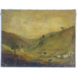 XIX, English School, Oil on canvas, A highland valley landscape with a Scottish shepherd with his