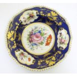 A Bloor Derby soup dish / plate with a cobalt ground and gilt highlights, the central section and
