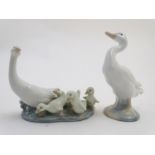 Two Lladro figures models as geese, a Mother Goose and her Goslings figure group, model no. 1307,