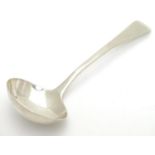 A Geo III silver sauce ladle. Hallmarked London 1791 maker IB. Approx. 6 ½? long. (42g) Please