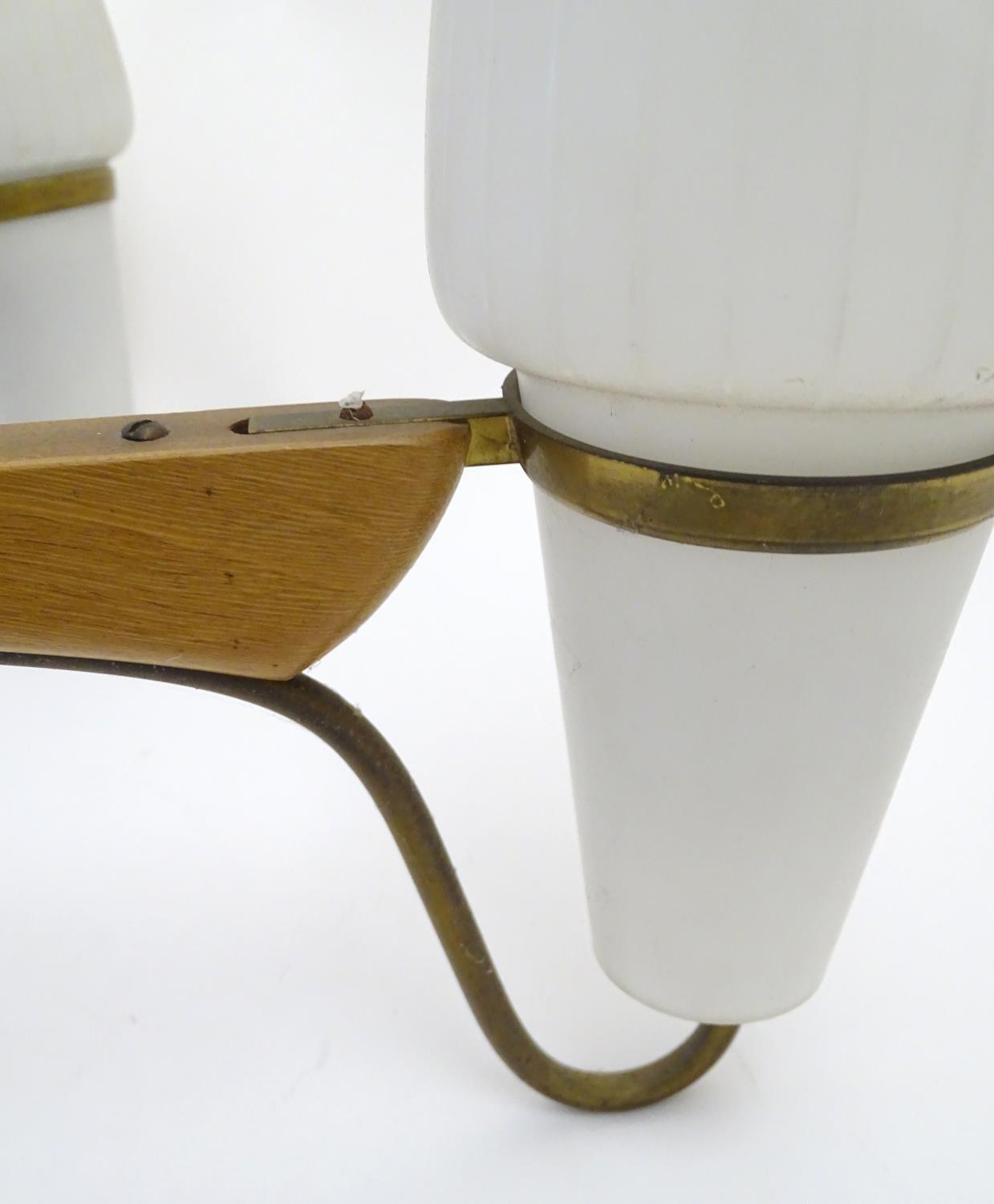 Vintage Retro, Mid-Century: a European walnut six branch electrolier, with brass fittings and opaque - Image 2 of 6