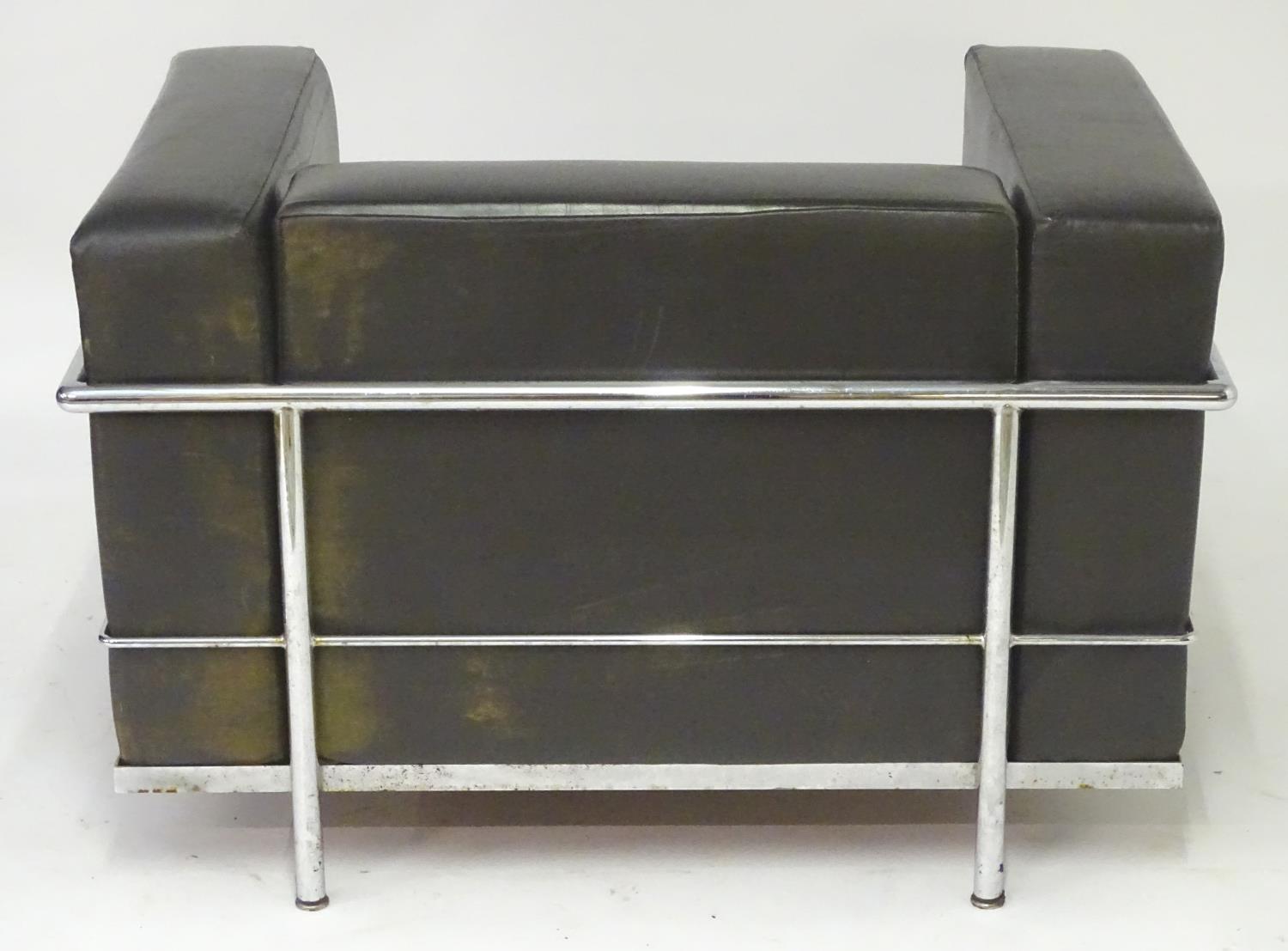 A pair of Le Corbusier LC3 chairs with leather backrests, seats, arms and chromed frames. 39" wide x - Bild 2 aus 10