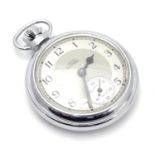 A Smiths Empire chromium cased pocket watch. Approx 2" wide Please Note - we do not make reference