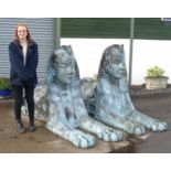 Garden & Architectural, Salvage: a pair of late 20thC large scale cast bronze sphinx statues, each