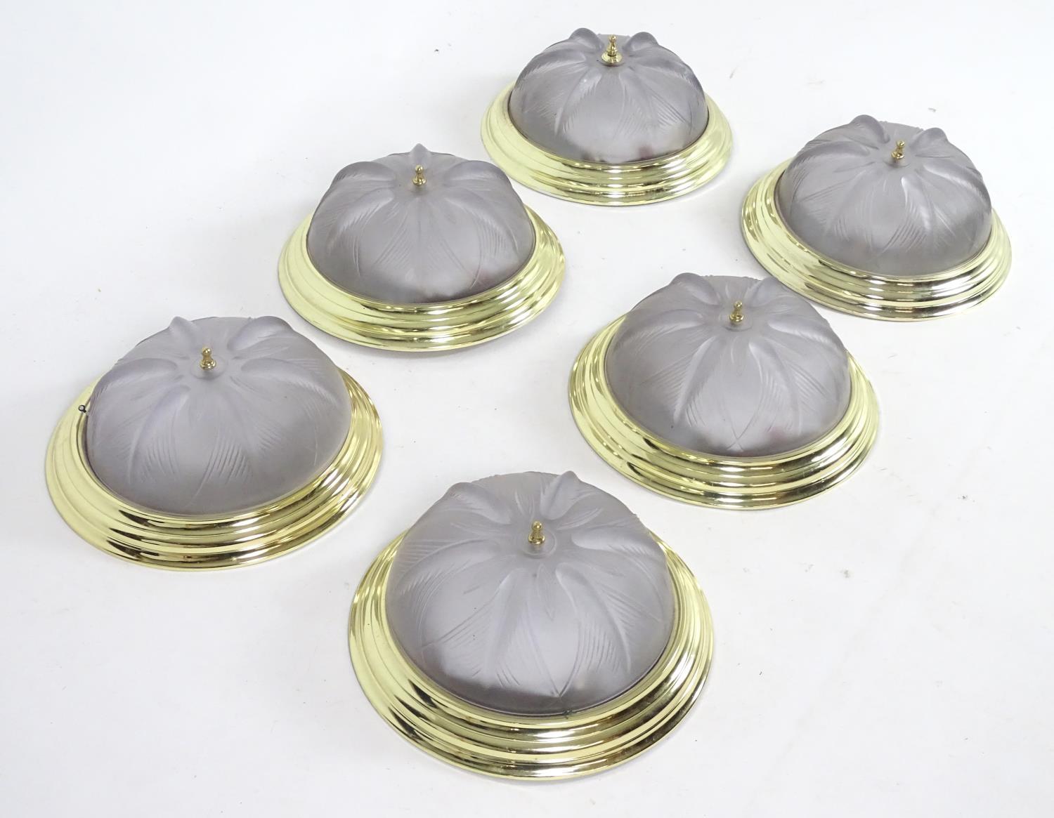 A set of 6 late 20thC ceiling lights of circular form with frosted glass shades. Approx 15" diameter - Image 3 of 6