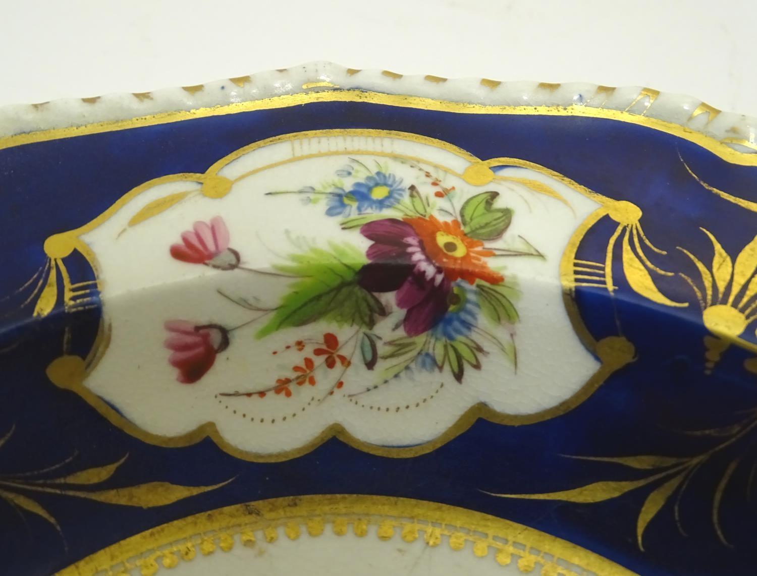 A Bloor Derby soup dish / plate with a cobalt ground and gilt highlights, the central section and - Image 5 of 6