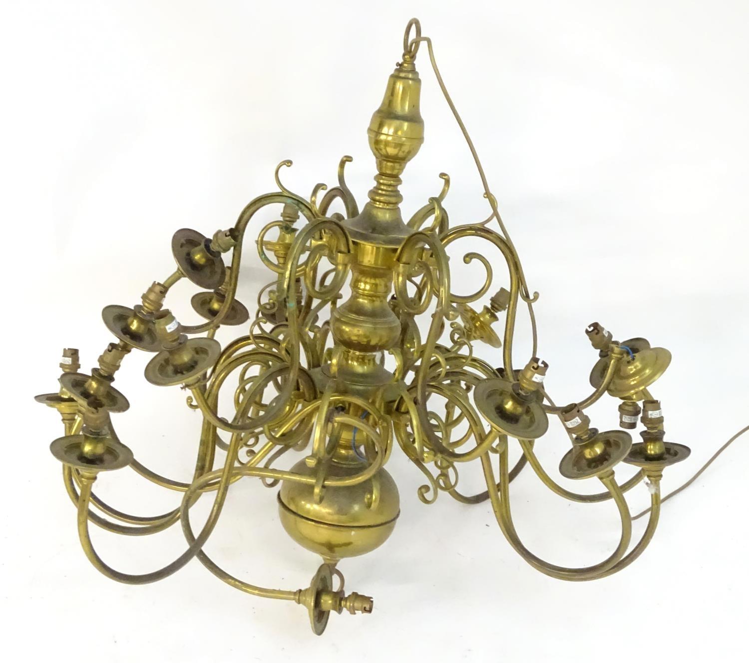 A mid to late 20thC two-tier pendant electrolier, with eighteen lights over two tiers, 36" tall - Image 2 of 5