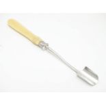 A silver plated stilton / cheese scoop with silver ferule. 10" long overall Please Note - we do