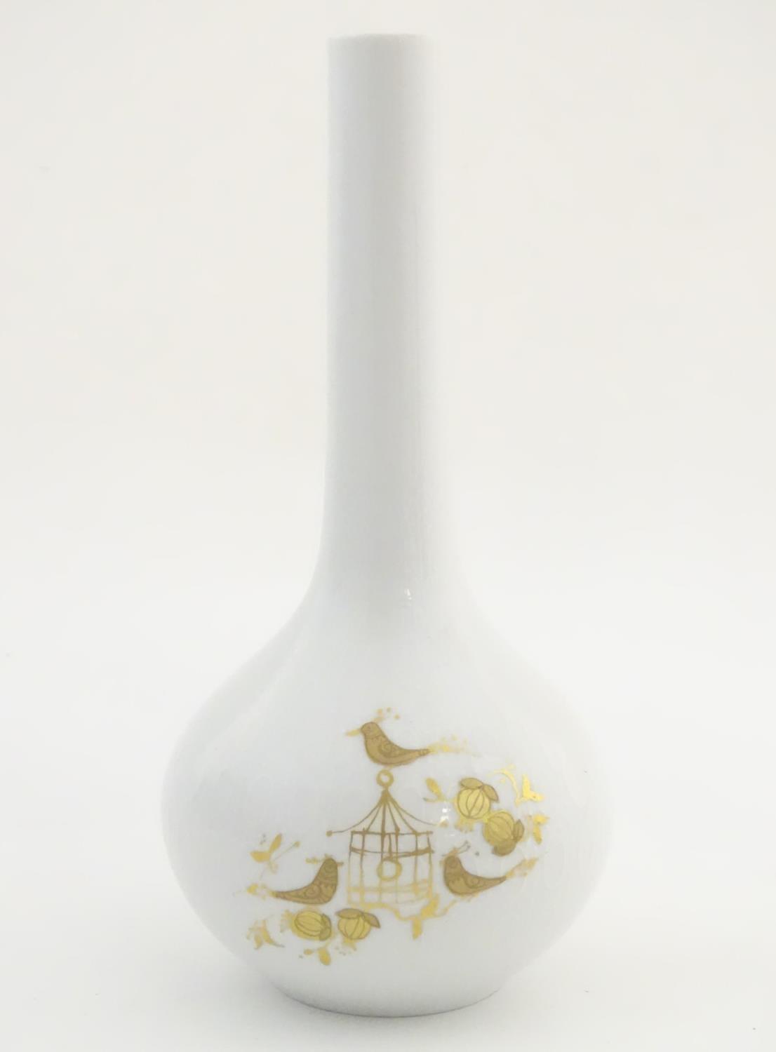 A Rosenthal studio line stem vase with gilt decoration 'Romanze', depicting a seated figure with - Image 3 of 8