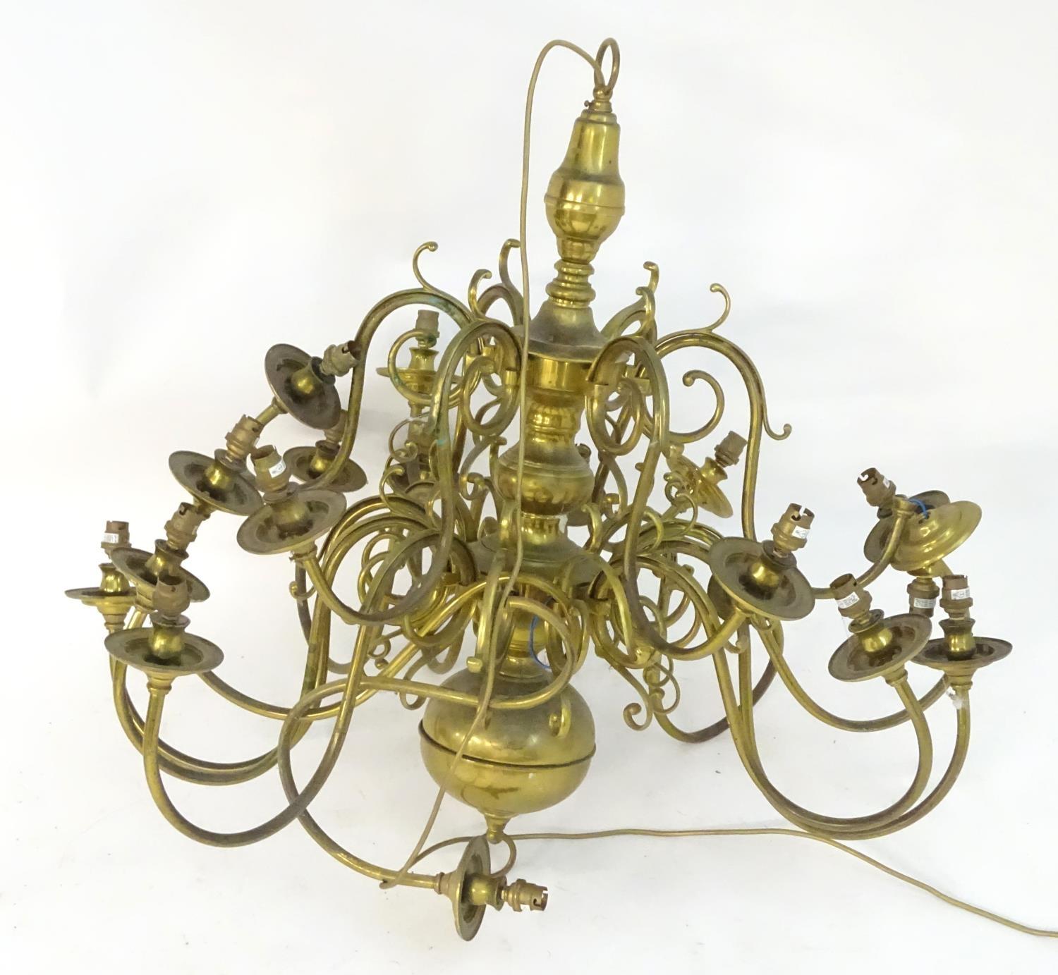 A mid to late 20thC two-tier pendant electrolier, with eighteen lights over two tiers, 36" tall - Image 5 of 5