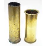 Militaria : two brass artillery shell/cartridge cases, with headstamps for 1917 (German 77mm, WWI)