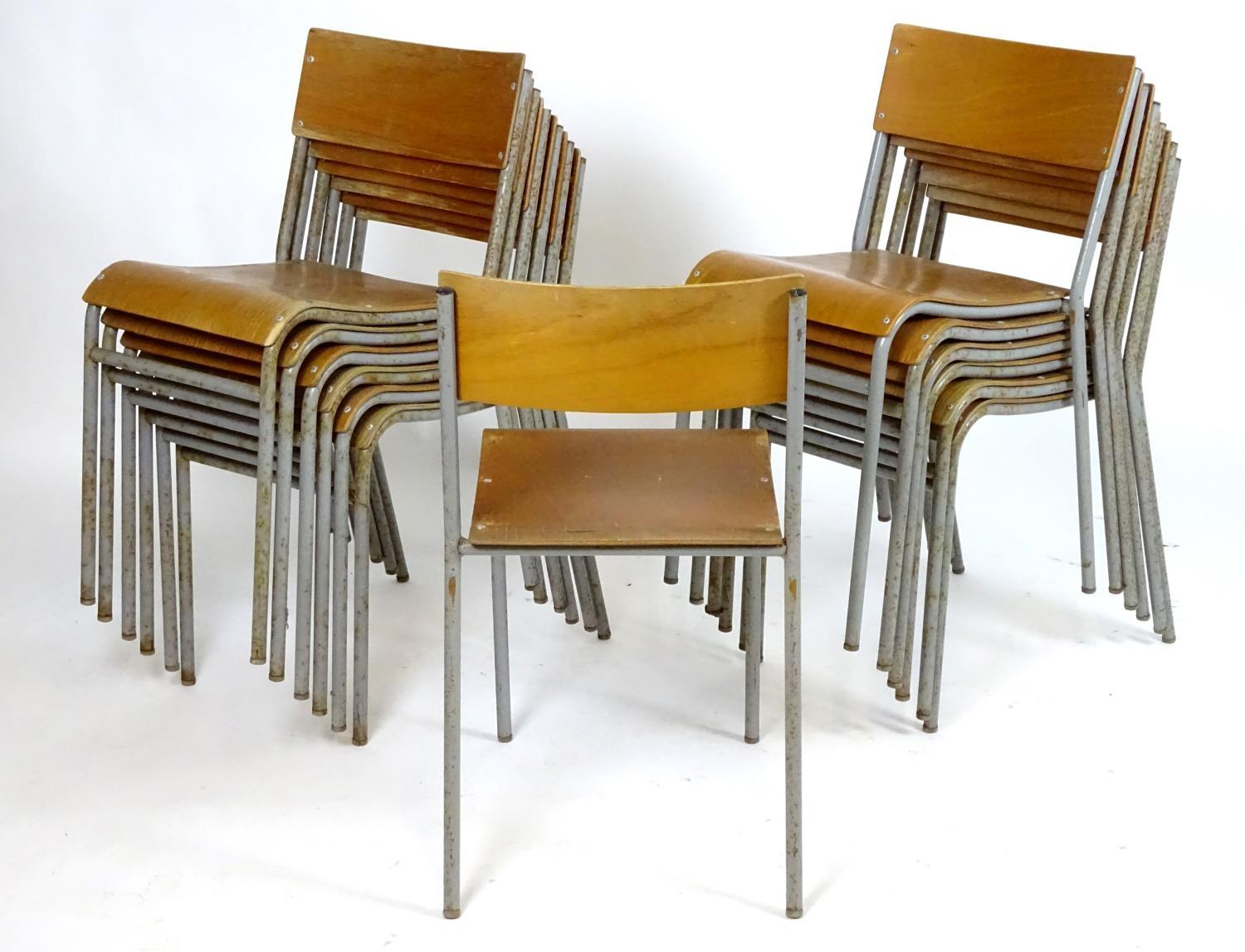 Vintage Retro, Mid Century: a set of twelve Remploy stacking chairs, of steel construction with - Bild 2 aus 4
