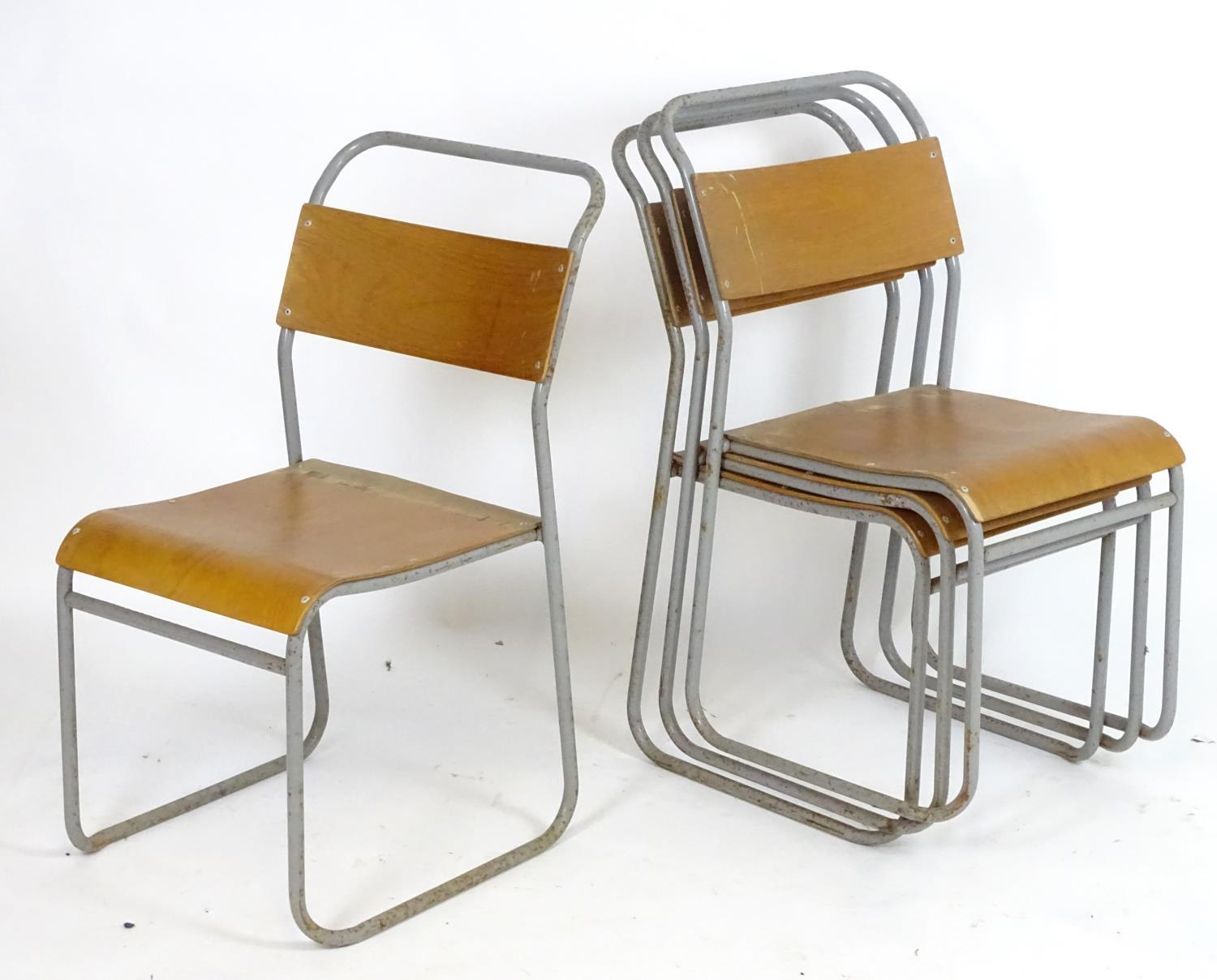 Vintage Retro, Mid Century: a set of four Remploy stacking chairs, of steel construction with