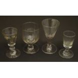 Four assorted drinking glasses. 19thC and later. The tallest 4 1/2" high (4) Please Note - we do not
