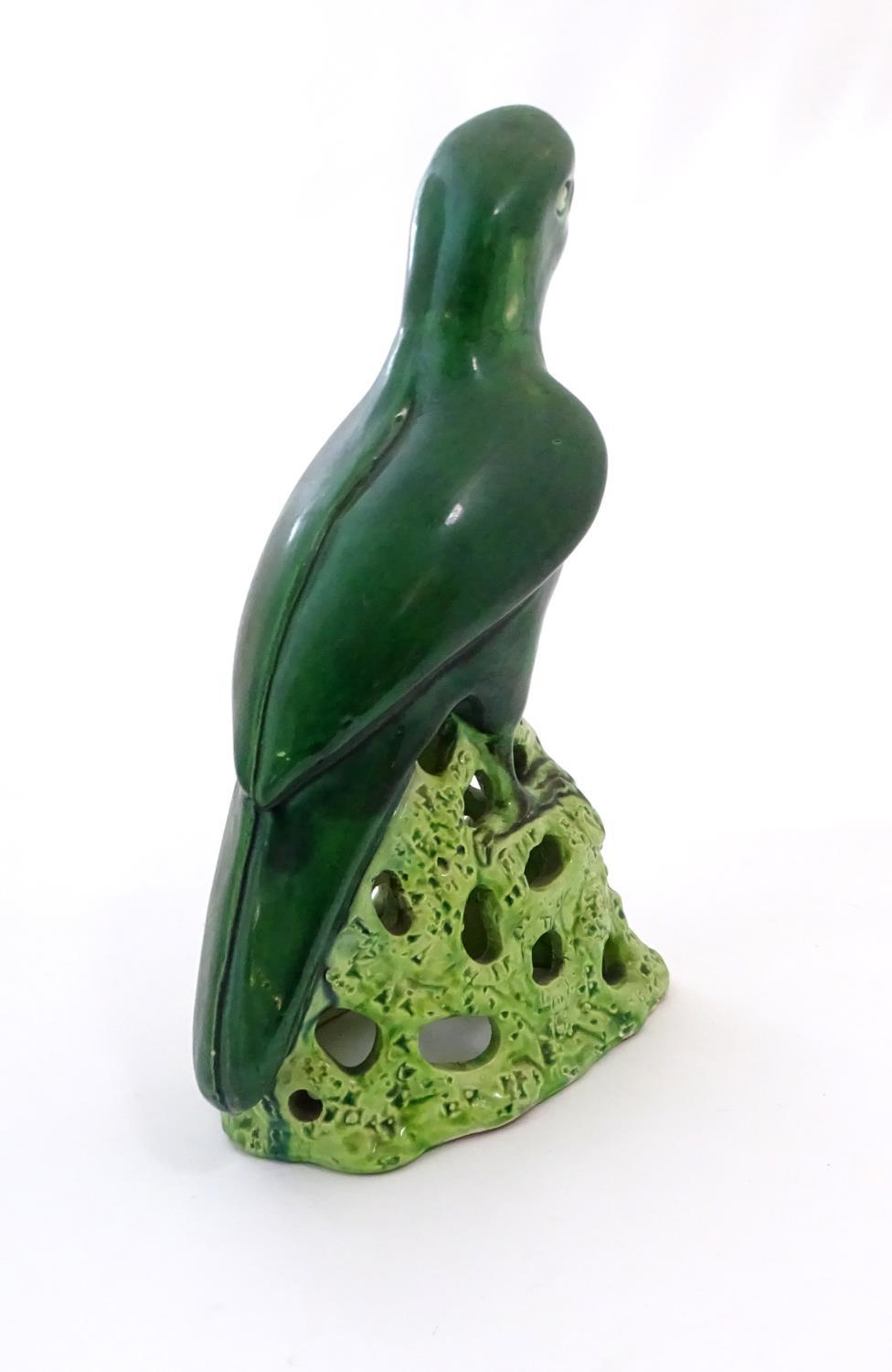 A Chinese model of a parrot with a green glazed on a pierced base. Approx. 12" high Please Note - we - Image 7 of 9