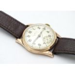 An early 20thC J W Benson , London wrist watch, with Audemars movement and 9ct gold case. Please