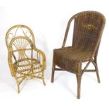 Two mid / late 20thC childs chairs of cane and wicker construction. The largest measuring 16" deep x