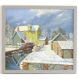 L. Burrows, XX, Oil on board, Quintons Mill, Needham Market, A winter landscape with a mill house