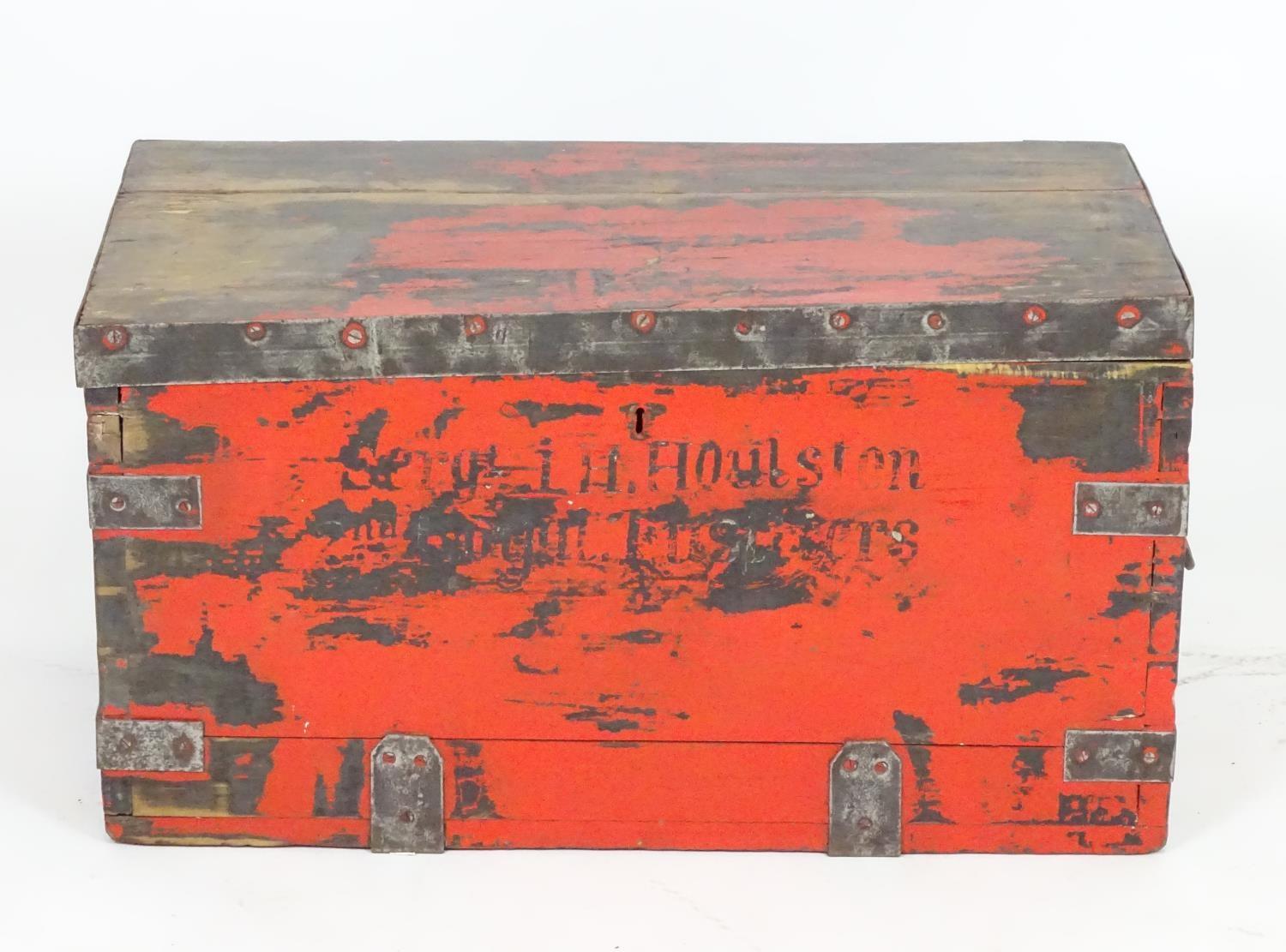 An early 20thC wooden transit / kit trunk , marked 'Sergeant L. H. Houltson , 2nd Royal - Image 3 of 8