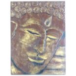 XX-XXI, Mixed media on canvas, Head of Buddha with relief detail. Approx. 31 1/2" x 23 1/2" Please