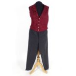 Vintage bespoke mens striped formal trousers with burgundy silk patterned waistcoat . Chest size 36"