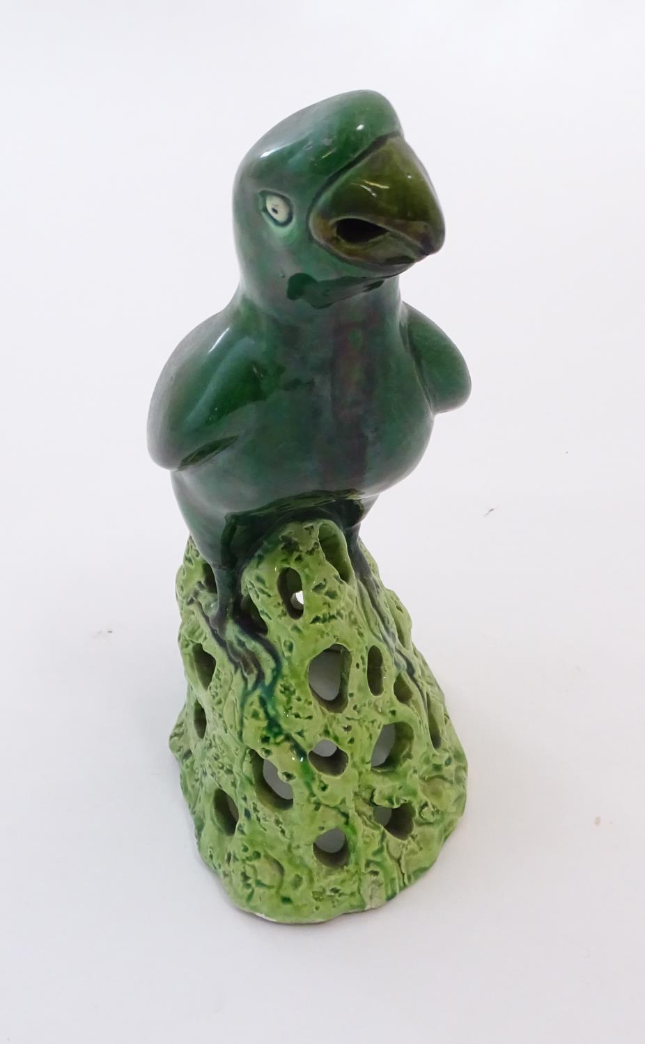 A Chinese model of a parrot with a green glazed on a pierced base. Approx. 12" high Please Note - we - Image 5 of 9