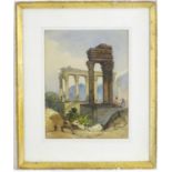 J. Joy, Watercolour, Figures by classical ruins in a landscape. Signed lower. Approx. 11 3/4" x 9"