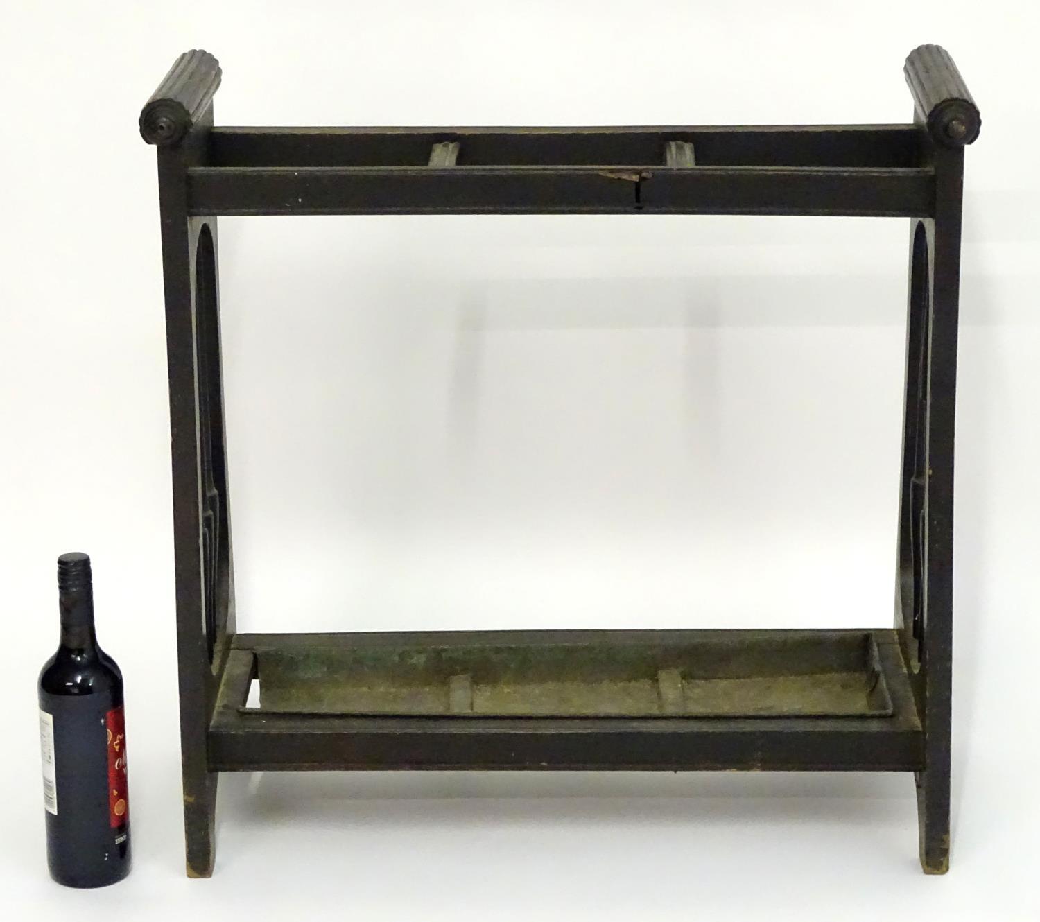 A 19thC Aesthetic movement stick stand with a three sectional centre, turned tapering spindles to - Image 4 of 5
