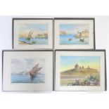 Joseph Galea (1904-1985), Two Watercolours, Maltese views of St Elmo from the sea, and Mdina. Signed