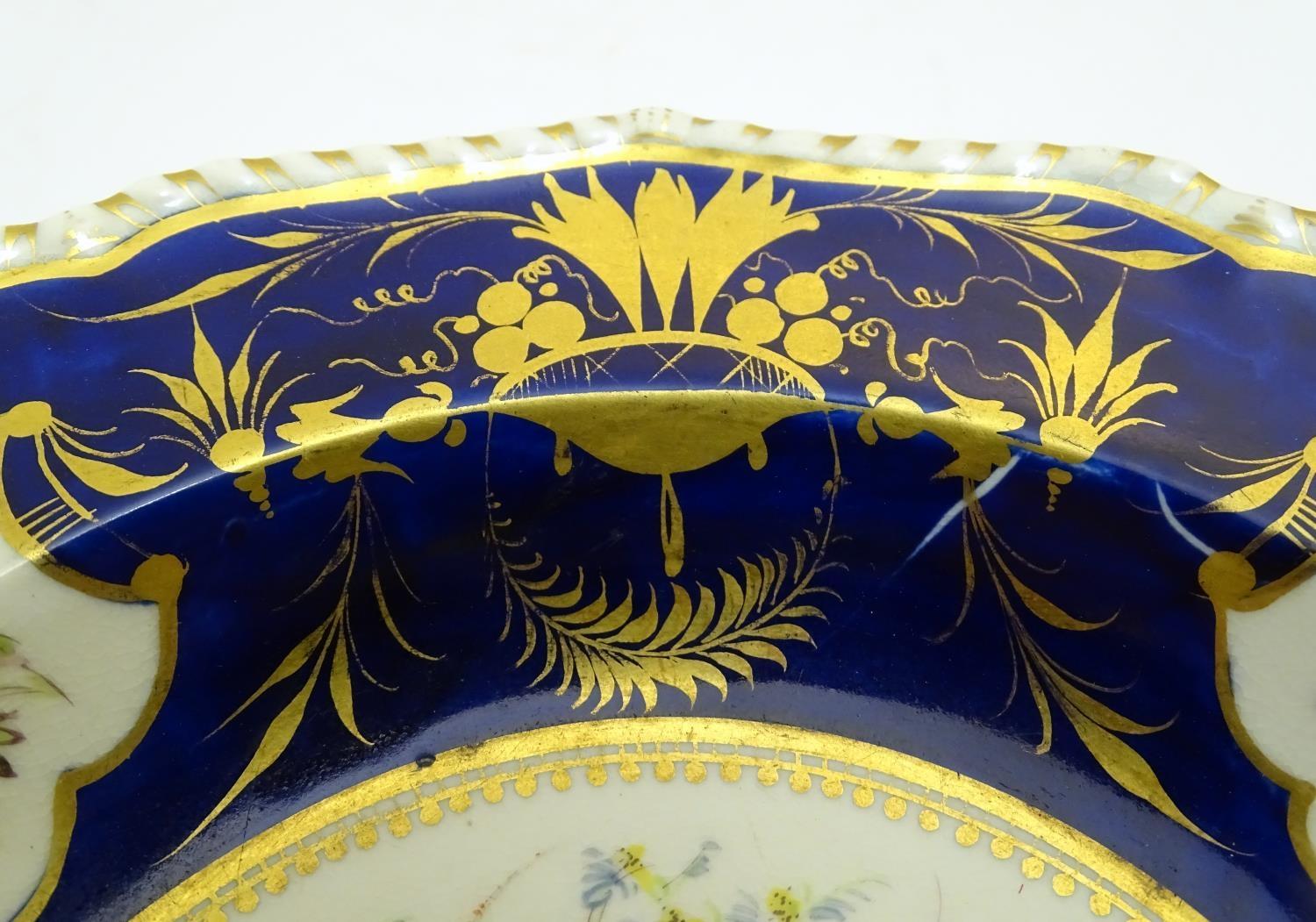 A Bloor Derby soup dish / plate with a cobalt ground and gilt highlights, the central section and - Image 4 of 6