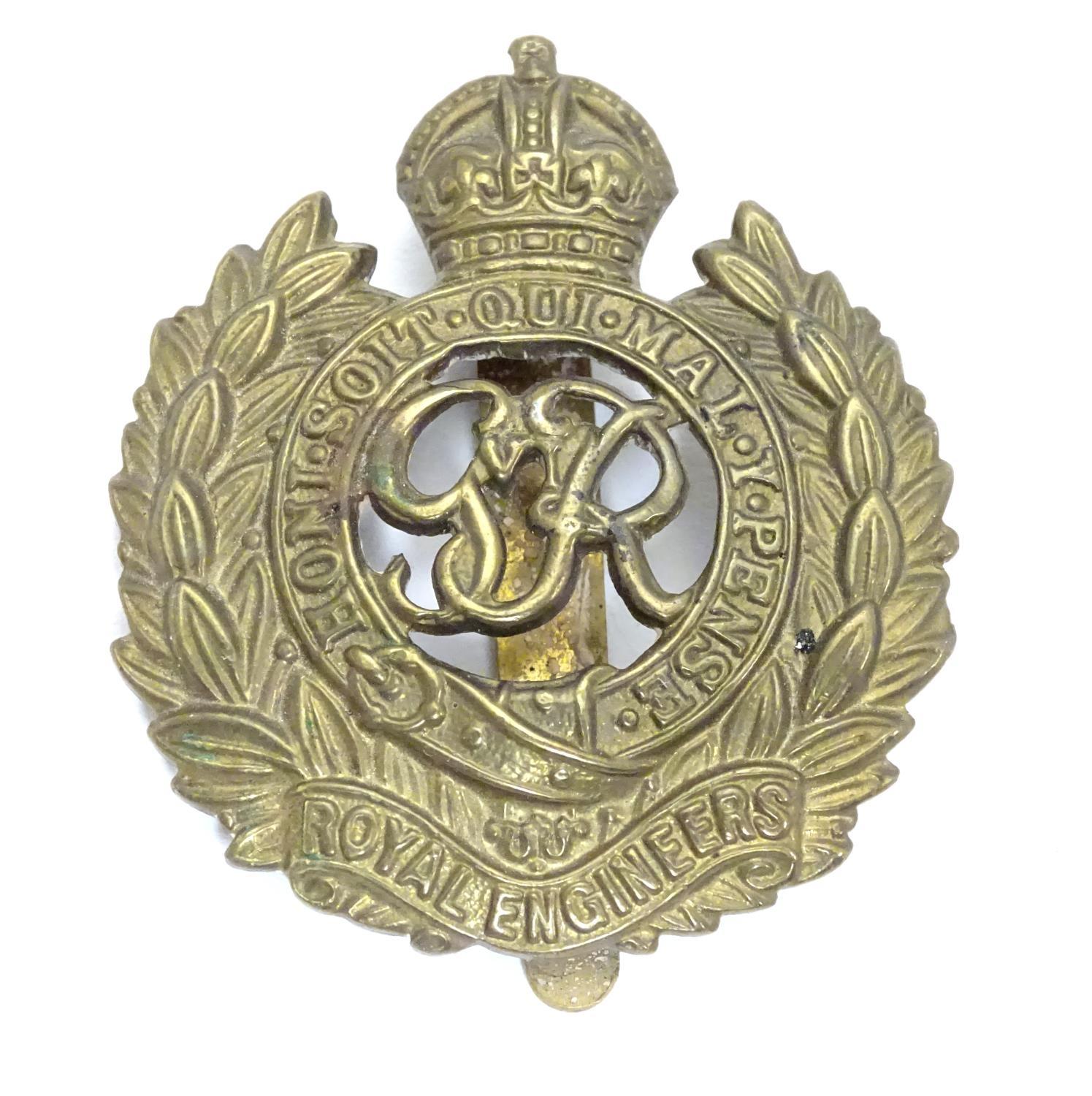 Militaria : a mid-20thC brass Royal Engineers cap badge and lapel badge, the largest 1 5/8" wide |( - Image 4 of 6